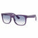 Purple acetate square sunglasses with gradient blue-to-clear lenses, featuring the Ray-Ban logo on the temples.
